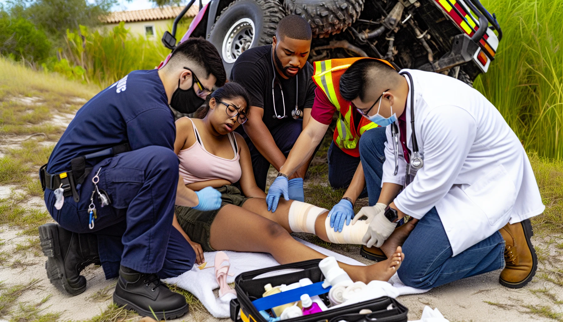 Medical professionals providing care to ATV accident victim