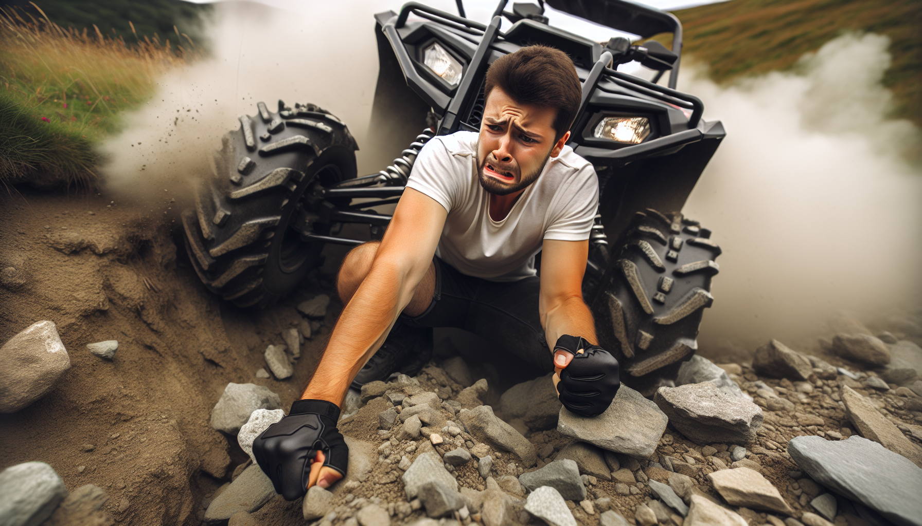 Inexperienced ATV operator struggling to control the vehicle
