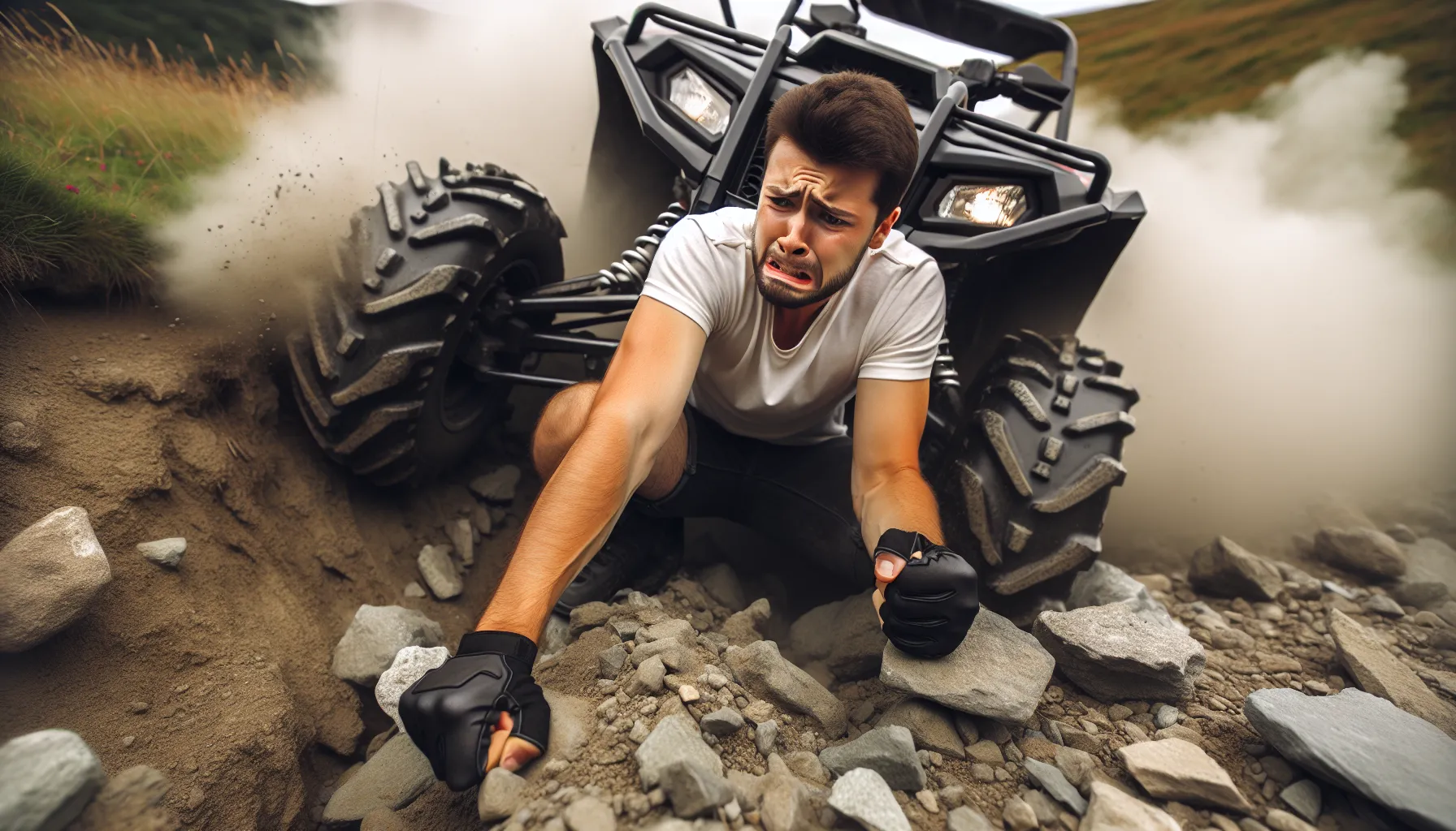Inexperienced ATV operator struggling to control the vehicle