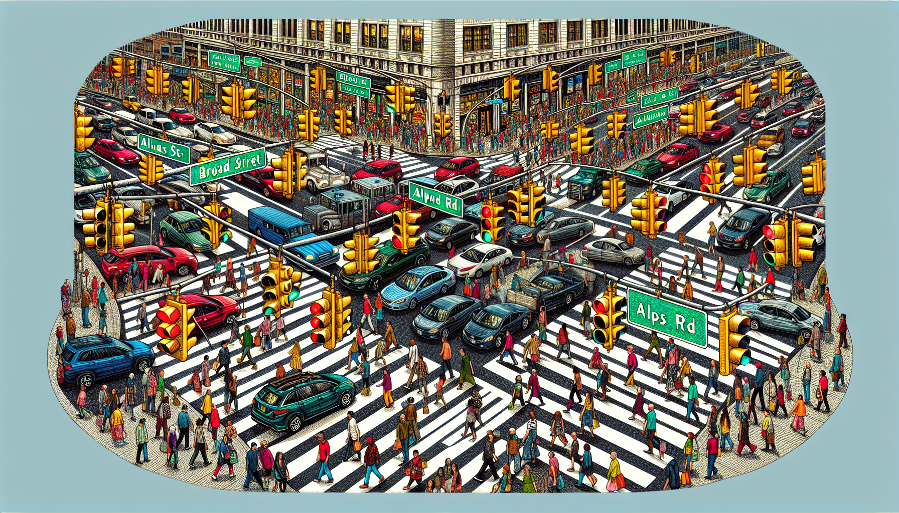 Illustration of Broad Street and Alps Road intersection
