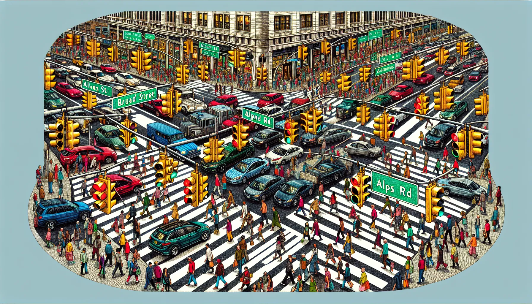 Illustration of Broad Street and Alps Road intersection