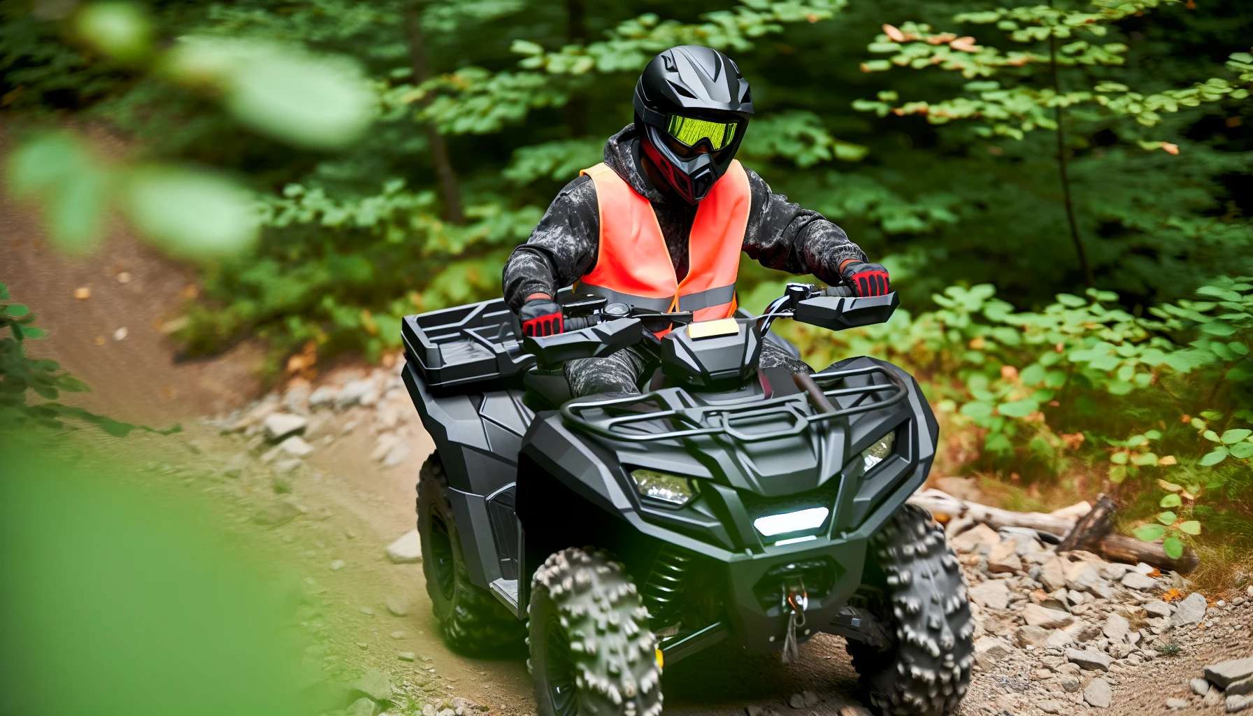 Rider wearing protective gear on a side by side ATV