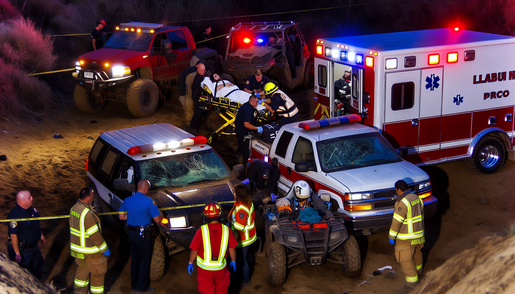 Emergency services arriving at the scene of an ATV accident