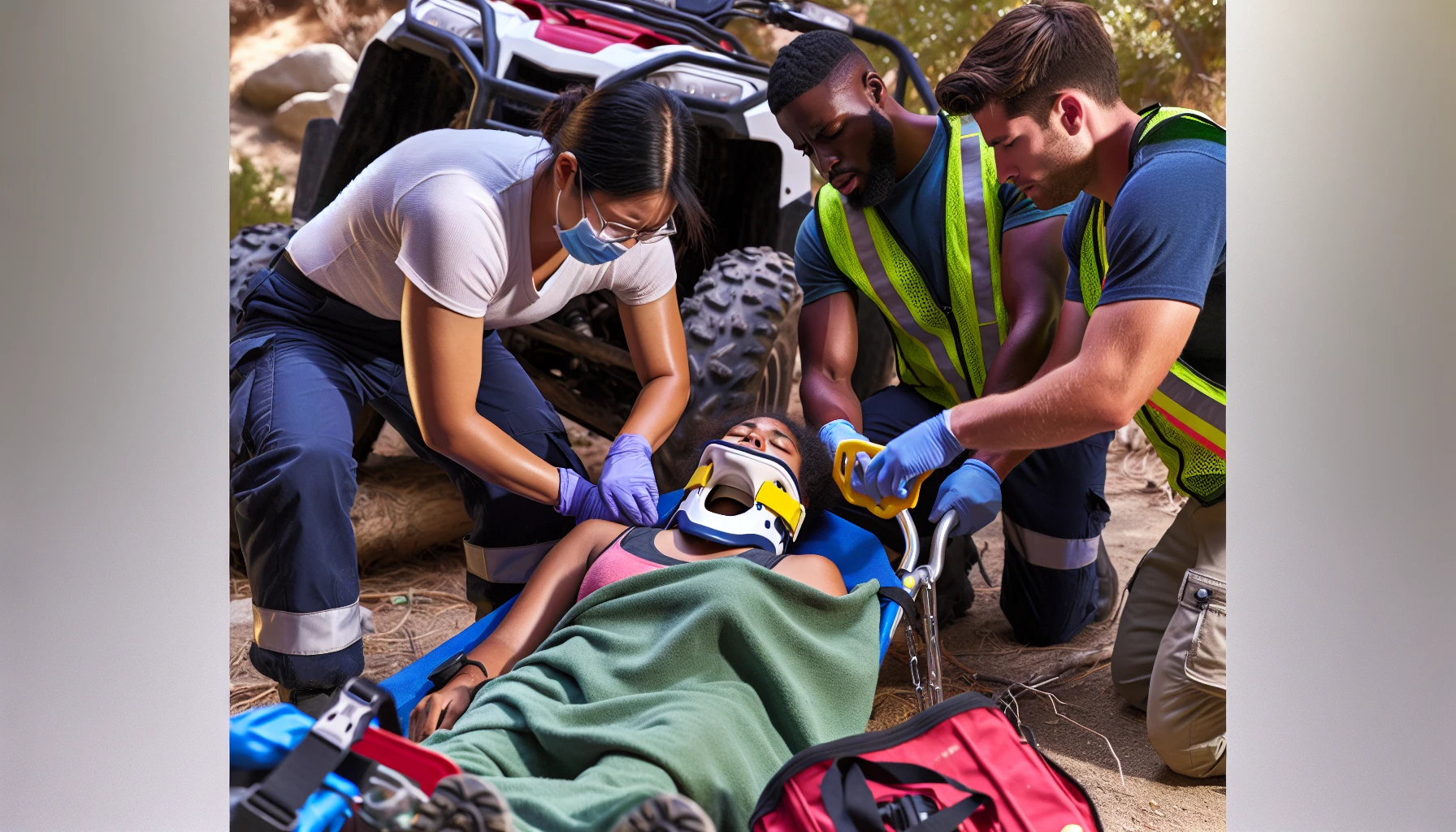 Emergency medical team providing care to an ATV accident victim
