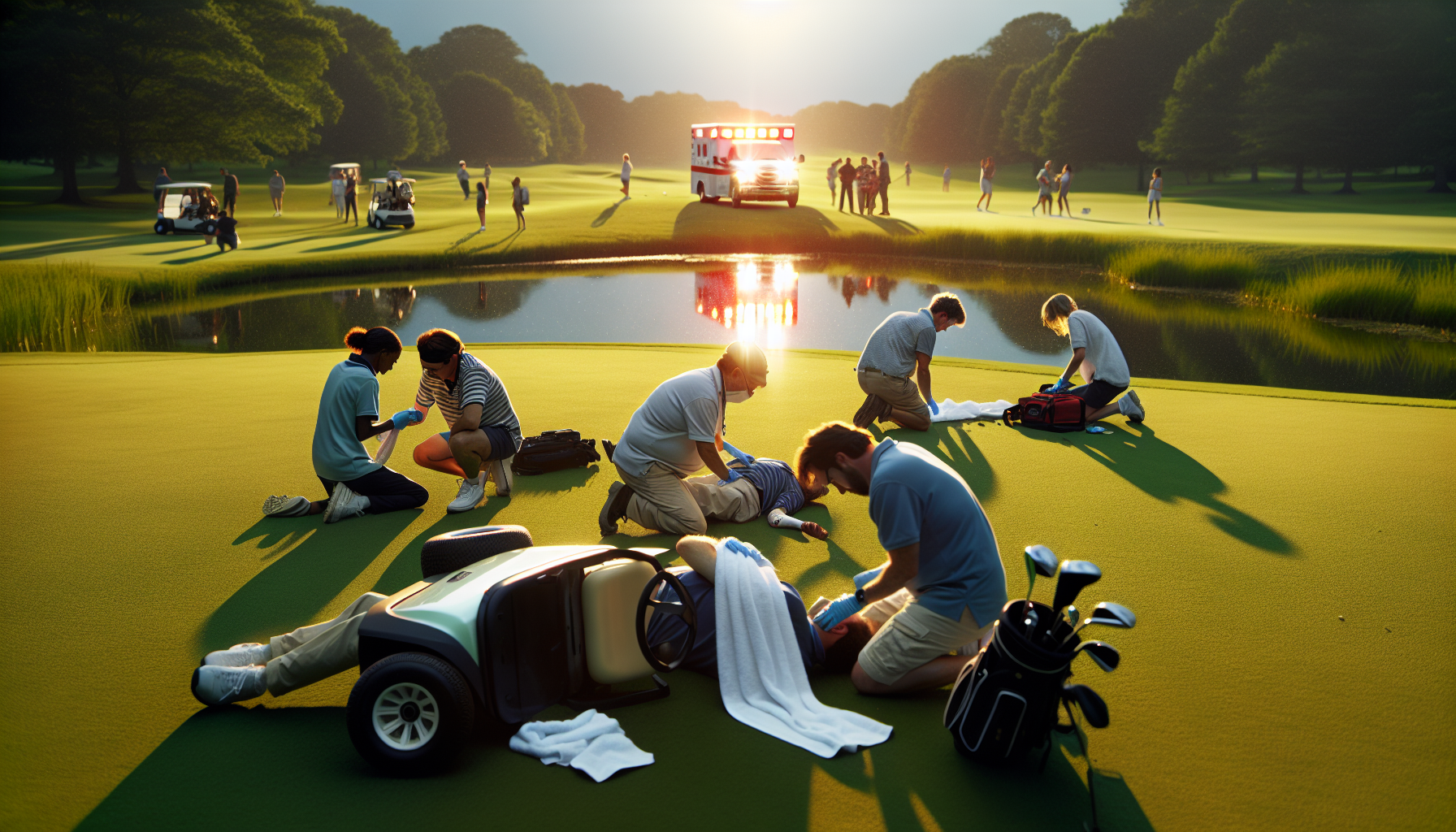 Providing first aid at a golf cart accident site in Georgia