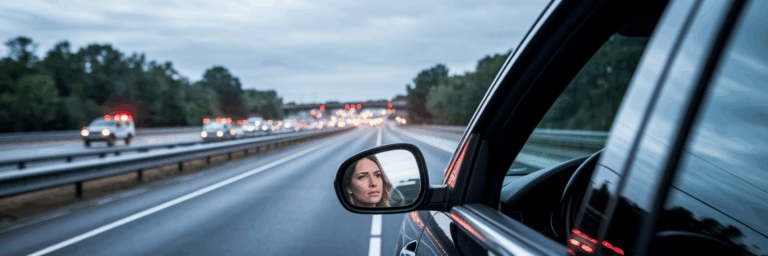 Viewing a car pileup from safety.